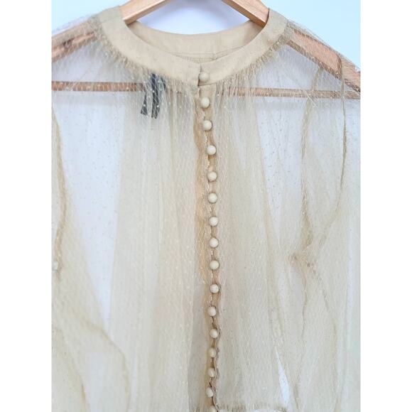 Windsor Sheer Mesh Button Top Cream Long Sleeve Romantic Fairy XS Silk Blend - Picture 2 of 9